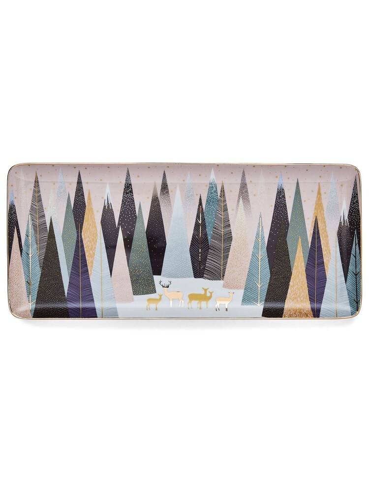 Sara Miller Pink Portmeirion Frosted Pines Christmas Sandwich Tray - Image 2 of 3