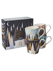 Sara Miller Set of 4 Blue Portmeirion Frosted Pines Christmas Mugs - Image 2 of 2
