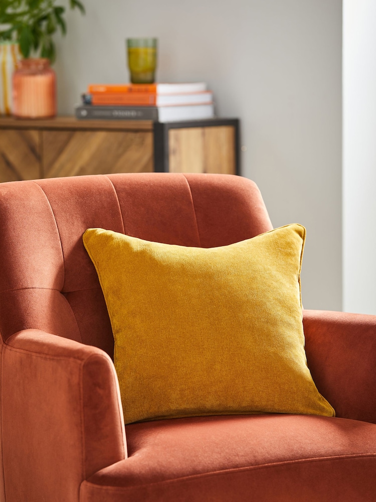Ochre Yellow 45 x 45cm Soft Velour Cushion - Image 2 of 5