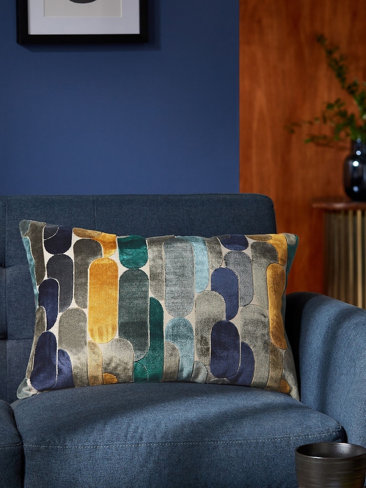 Retro Cut Velvet Cushion - Image 3 of 7