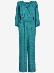 Teal Blue Shirred Waist Jumpsuit - Image 4 of 4
