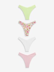 Floral Print/Plain Extra High Leg Cotton Rich Knickers 4 Pack - Image 1 of 7