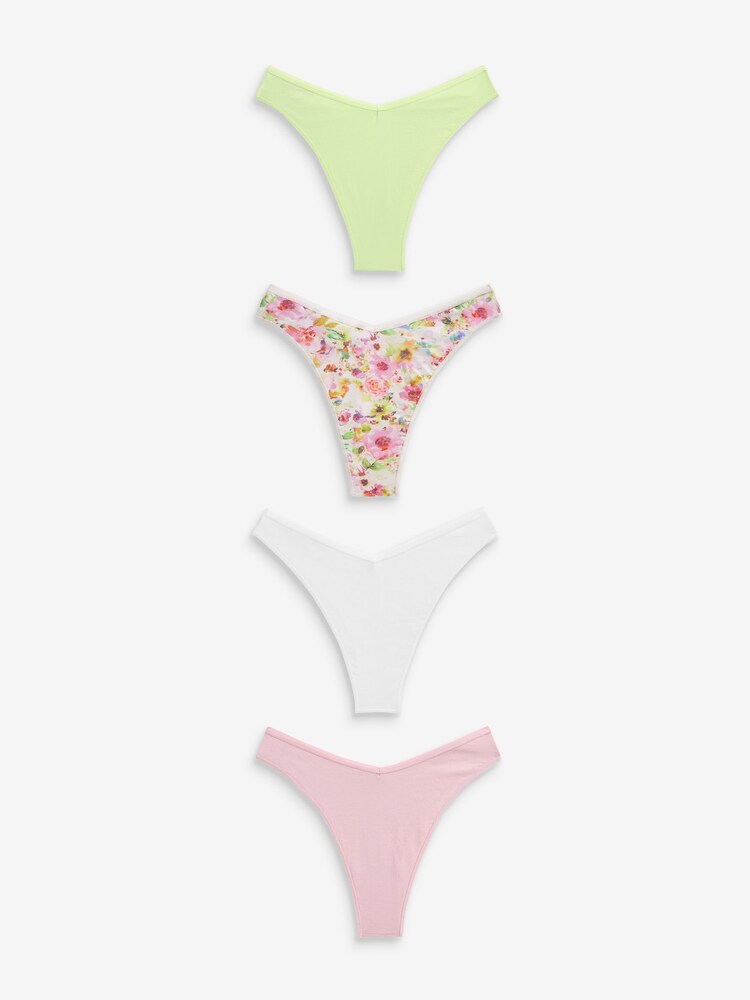 Floral Print/Plain Extra High Leg Cotton Rich Knickers 4 Pack - Image 1 of 7