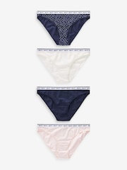 Navy/ Pink Spot High Leg Cotton Rich Logo Knickers 4 Pack - Image 1 of 8