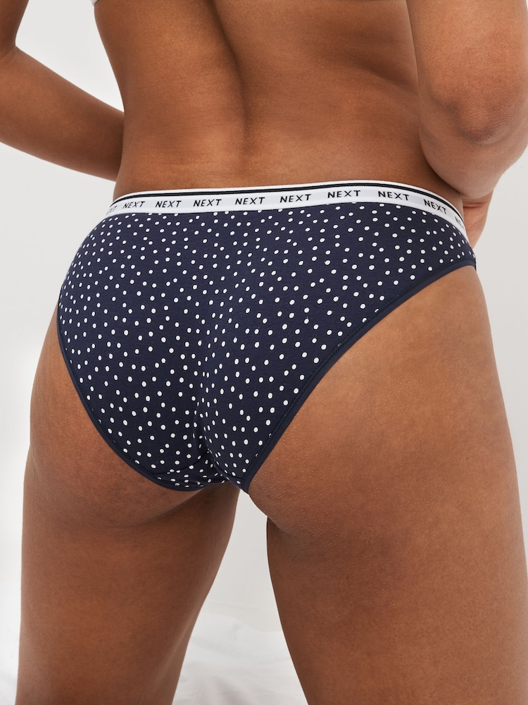 Navy/ Pink Spot High Leg Cotton Rich Logo Knickers 4 Pack - Image 3 of 8