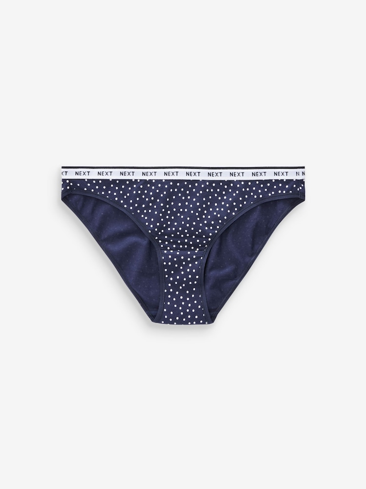 Navy/ Pink Spot High Leg Cotton Rich Logo Knickers 4 Pack - Image 5 of 8
