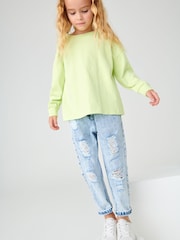 Bleach Wash Distressed Mom 100% Cotton Jeans (3-16yrs) - Image 1 of 6