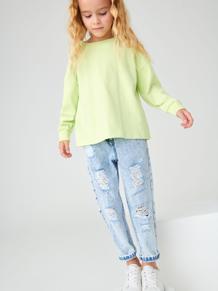 Bleach Wash Distressed Mom 100% Cotton Jeans (3-16yrs) - Image 1 of 6
