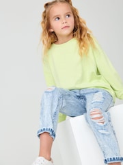 Bleach Wash Distressed Mom 100% Cotton Jeans (3-16yrs) - Image 2 of 6
