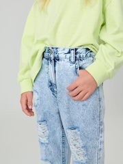 Bleach Wash Distressed Mom 100% Cotton Jeans (3-16yrs) - Image 3 of 6