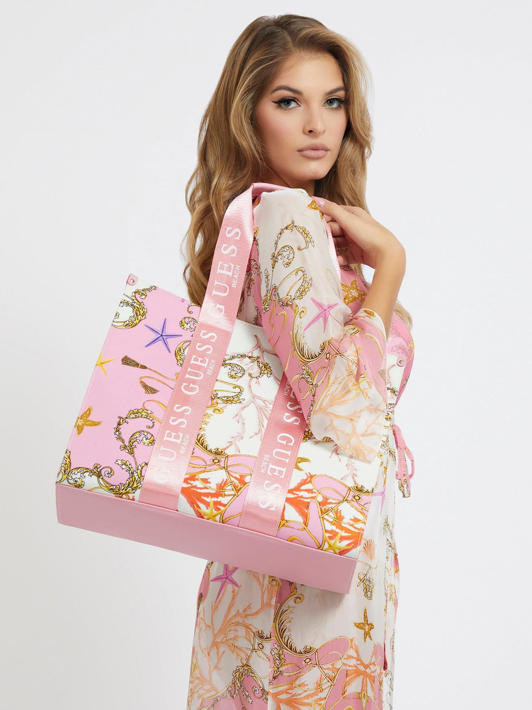 Buy Guess Pink Printed Tote Bag from Next Luxembourg