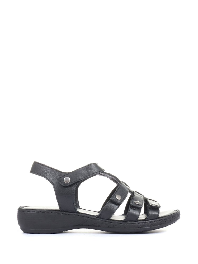 Pavers Black Ladies Leather T-Bar Sandals - Image 1 of 5 Pavers Black Ladies Leather T-Bar Sandals - Image 1 of 5