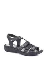 Pavers Black Ladies Leather T-Bar Sandals - Image 2 of 5