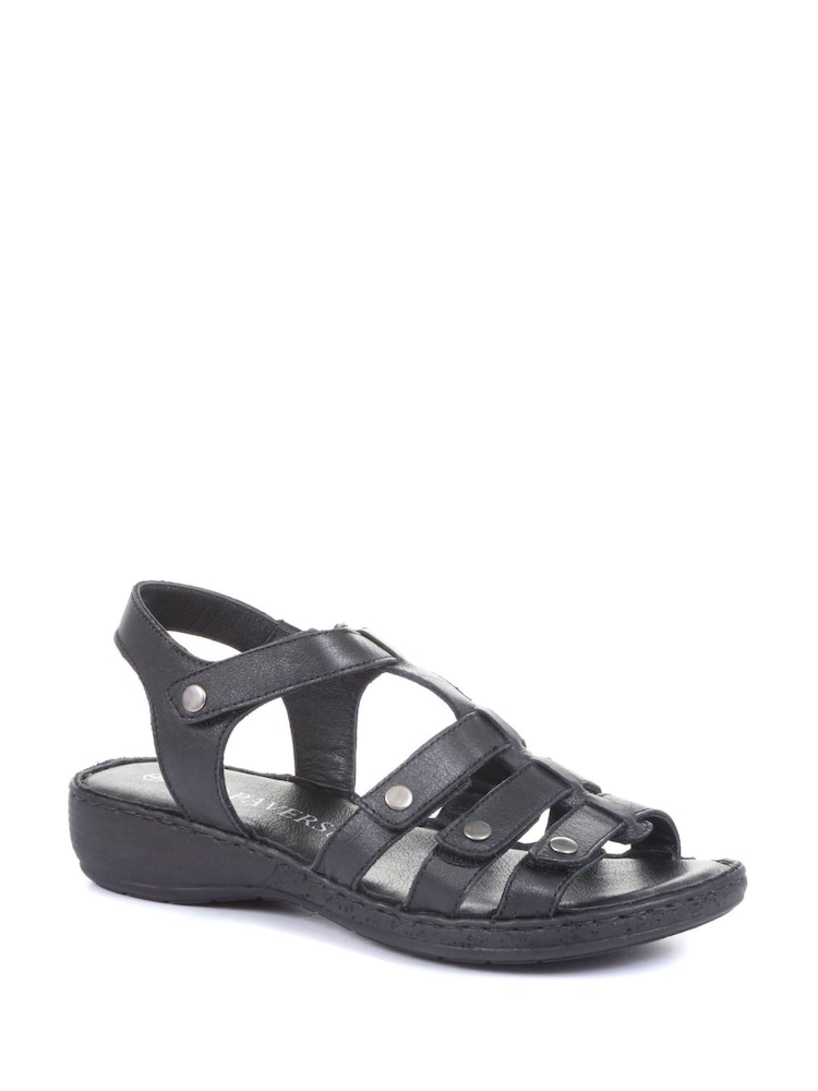 Pavers Black Ladies Leather T-Bar Sandals - Image 2 of 5 Pavers Black Ladies Leather T-Bar Sandals - Image 2 of 5