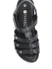 Pavers Black Ladies Leather T-Bar Sandals - Image 4 of 5