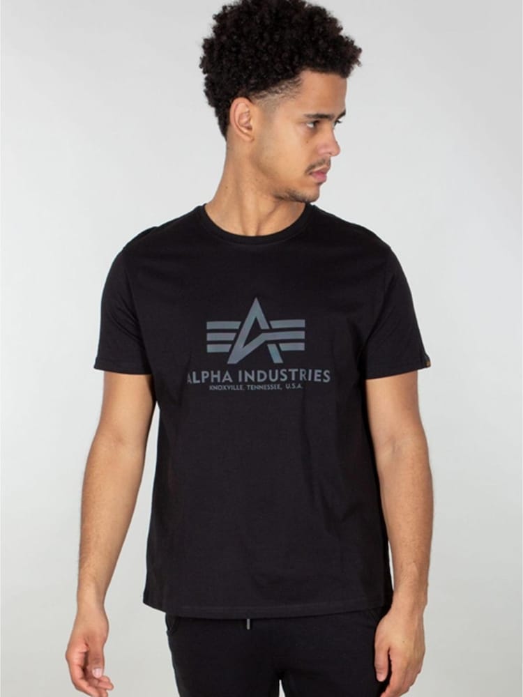 Alpha Industries Rainbow Reflective Print Basic 100% Cotton Black T-Shirt - Image 1 of 8