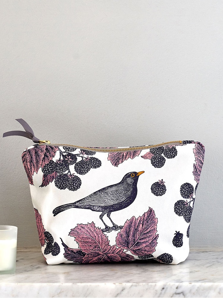 Thornback & Peel Cream Blackbird & Bramble Large 100% Cotton Cosmetic Bag - Image 1 of 2 Thornback & Peel Cream Blackbird & Bramble Large 100% Cotton Cosmetic Bag - Image 1 of 2