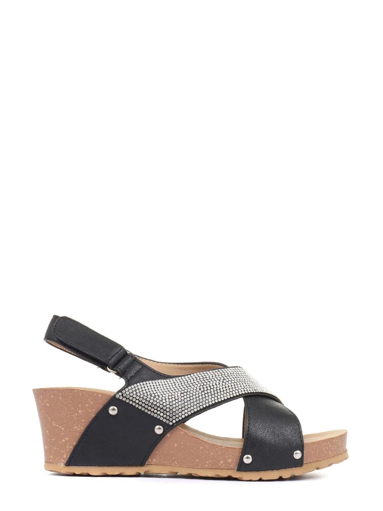 Bellissimo Black Wide Fit Wedge Sandals - Image 1 of 5