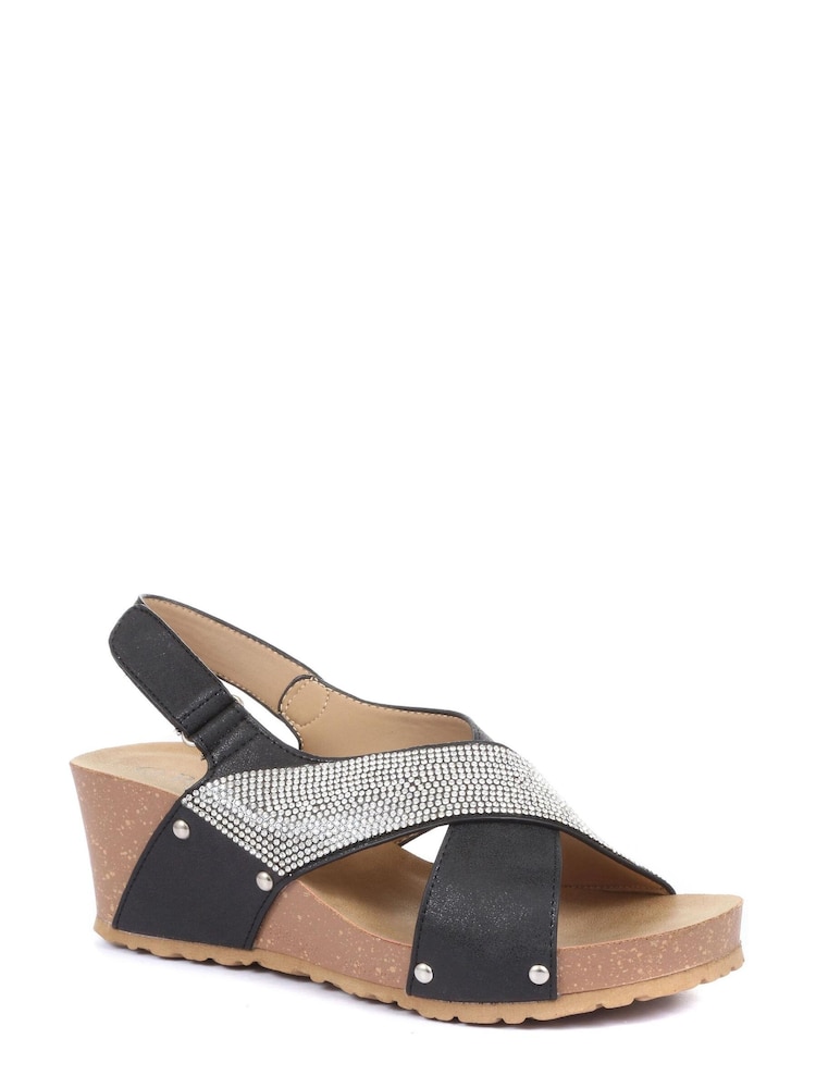 Bellissimo Black Wide Fit Wedge Sandals - Image 2 of 5