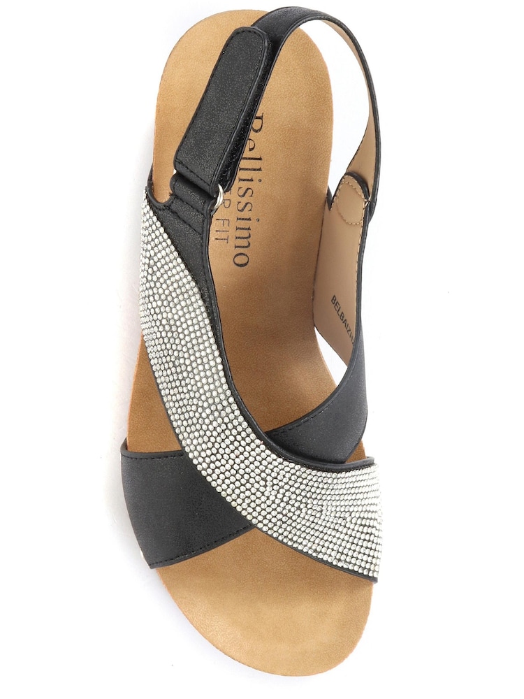 Bellissimo Black Wide Fit Wedge Sandals - Image 4 of 5