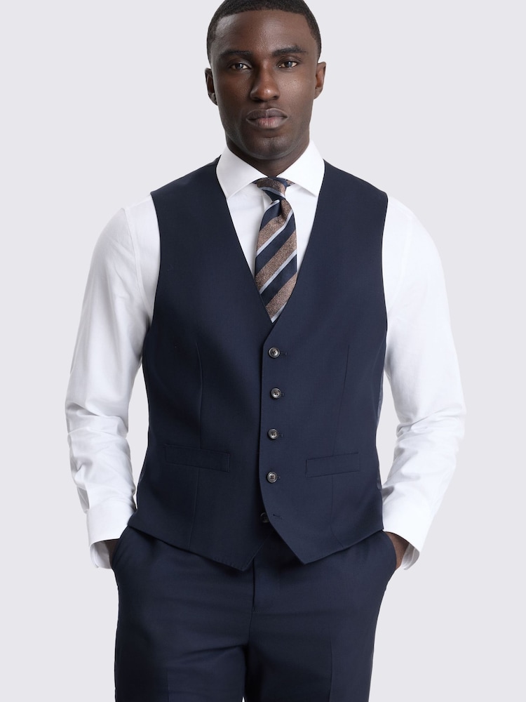 MOSS Navy Blue Regular Fit Twill Waistcoat - Image 1 of 3 MOSS Navy Blue Regular Fit Twill Waistcoat - Image 1 of 3