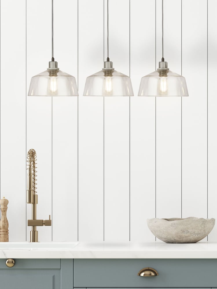 Searchlight Grey Maisie Clear Glass 3 Light Bar Ceiling Light Pendant - Image 1 of 4