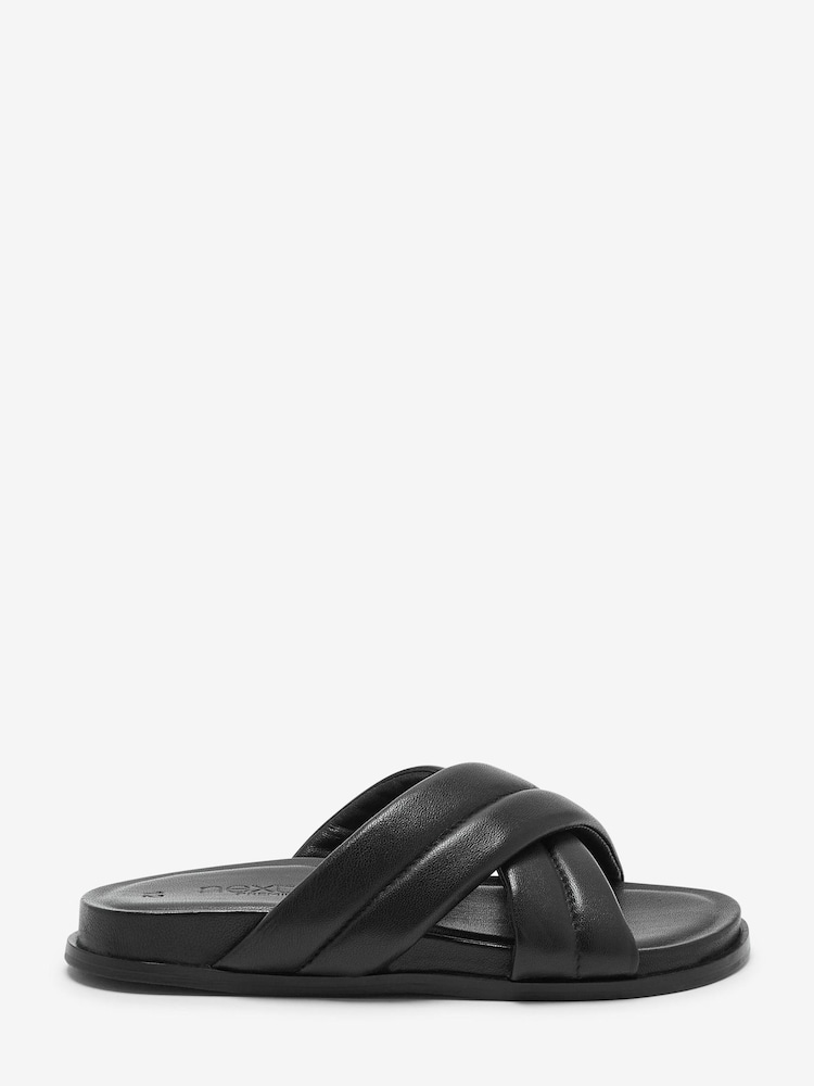 Black Leather Premium Sliders - Image 1 of 5