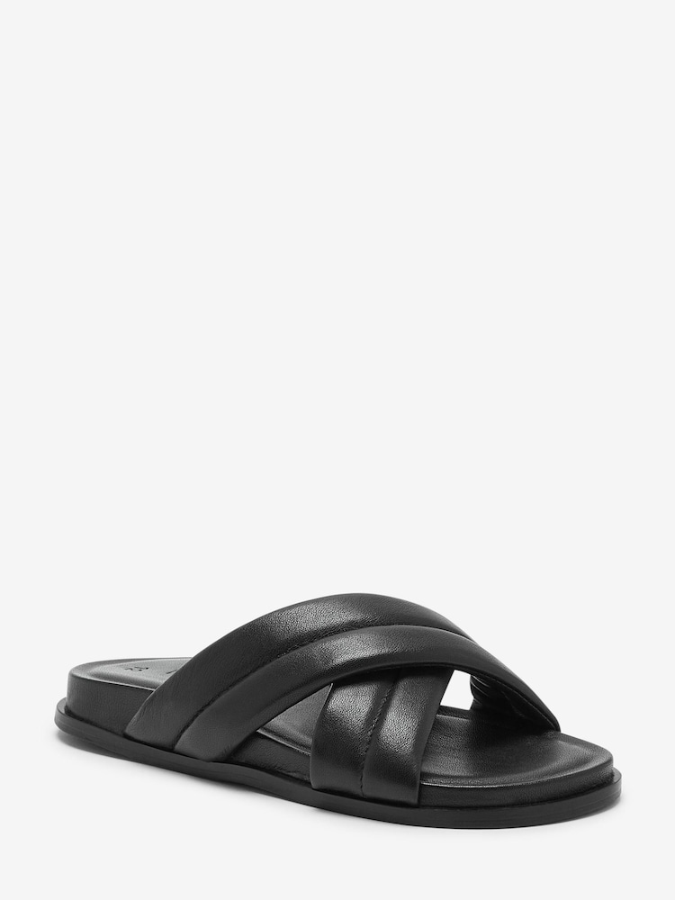 Black Leather Premium Sliders - Image 2 of 5