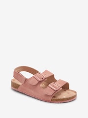 Pink Suede Standard Fit (F) Double Buckle Corkbed Sandals - Image 2 of 4