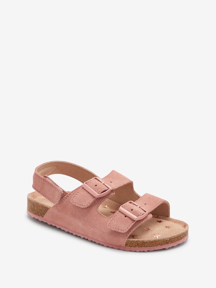 Pink Suede Standard Fit (F) Double Buckle Corkbed Sandals - Image 2 of 4