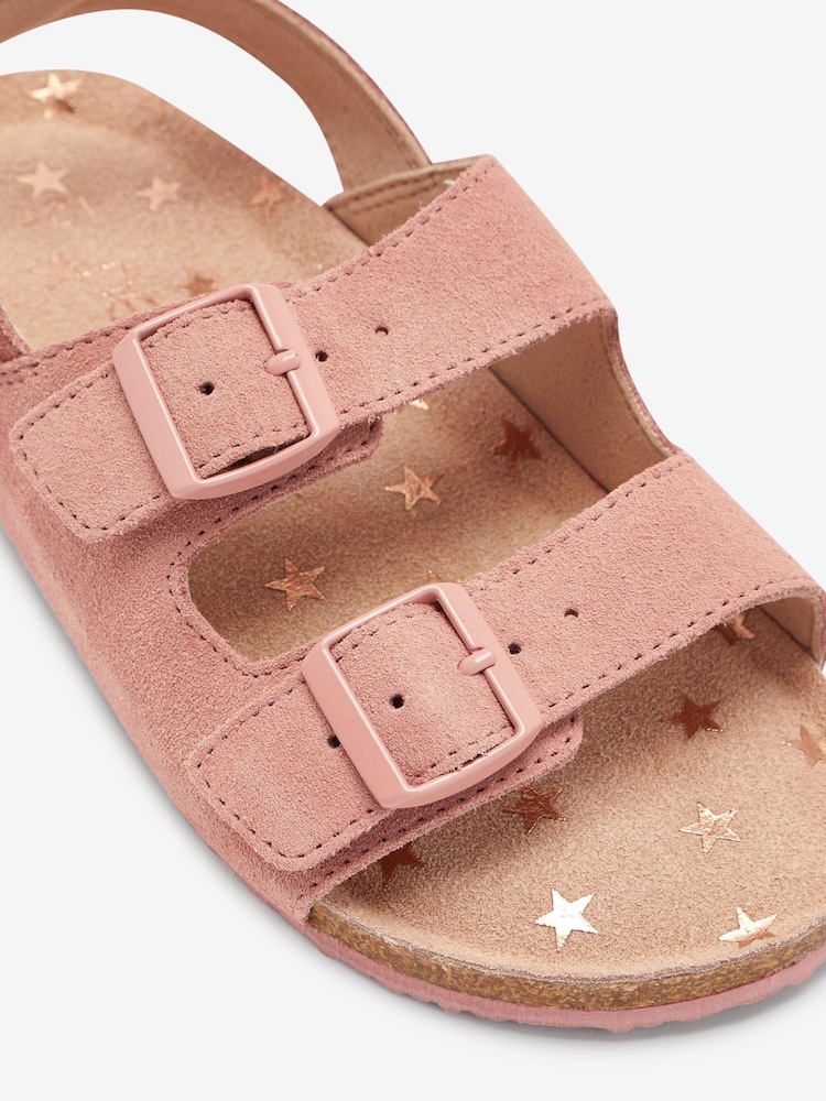 Pink Suede Standard Fit (F) Double Buckle Corkbed Sandals - Image 4 of 4