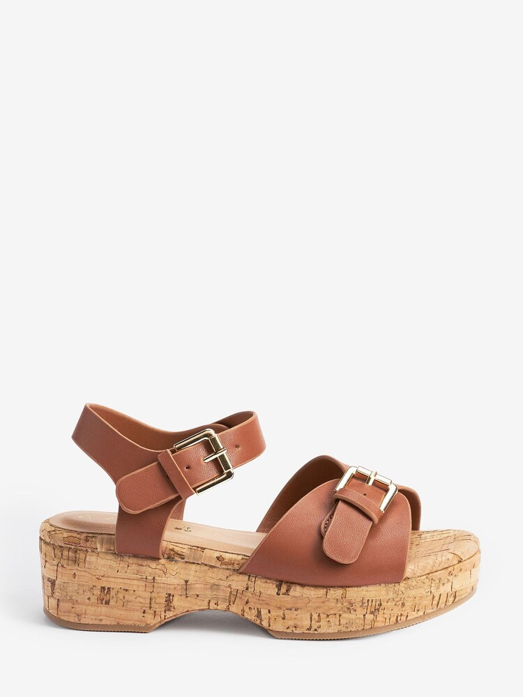 Brown Buckle Wedge Sandals - Image 1 of 1 Brown Buckle Wedge Sandals - Image 1 of 1