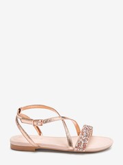 Rose Gold Pink Crystal Occasion Sandals - Image 1 of 4
