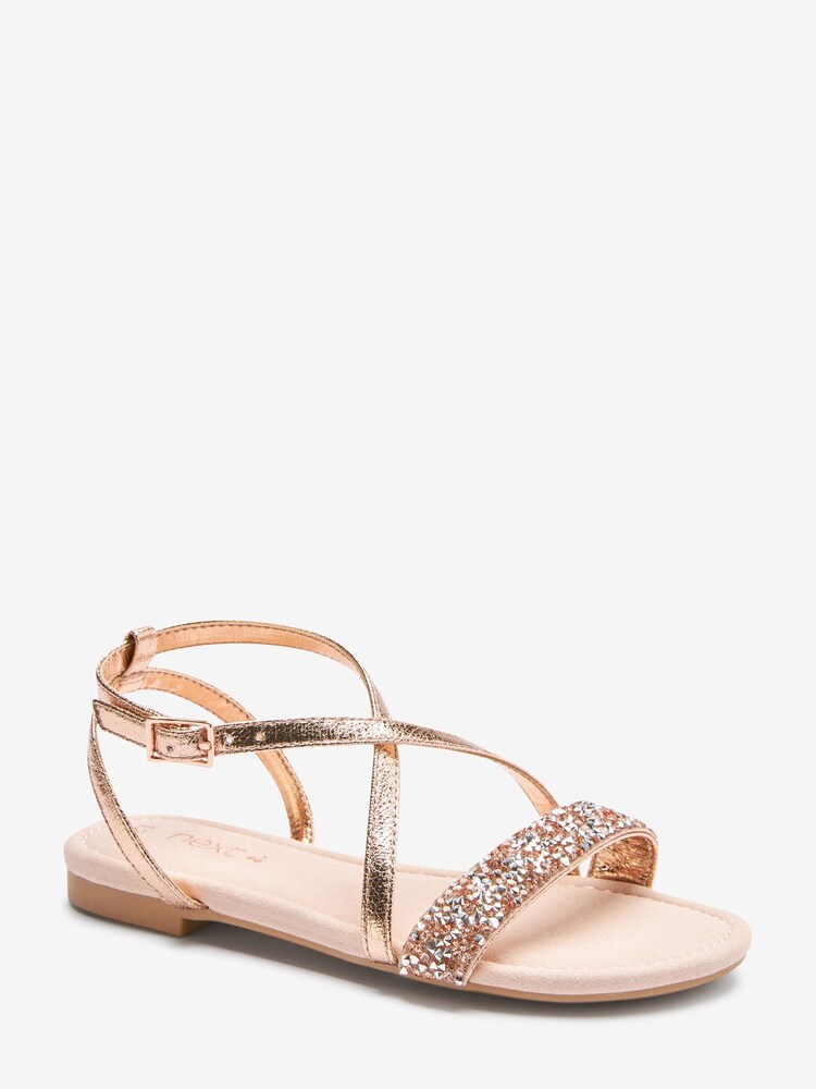 Rose Gold Pink Crystal Occasion Sandals - Image 2 of 4