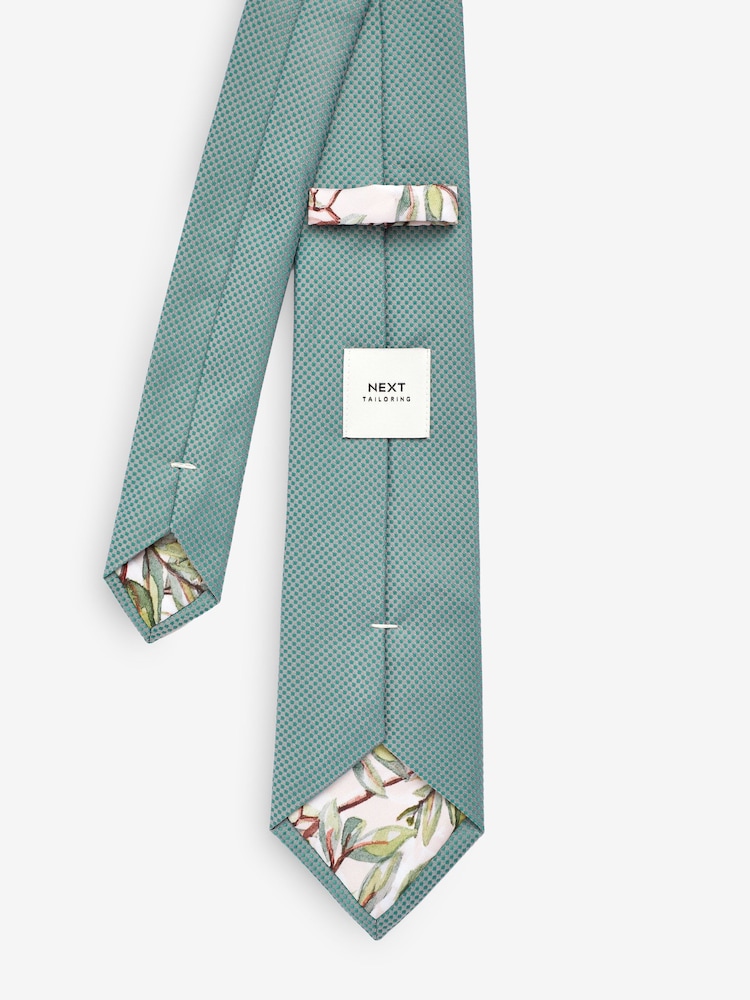 Sage Green Textured Tie And Clip Set - Image 3 of 3