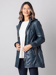 Lakeland Leather Navy Blue Ambleside Hooded Leather Coat - Image 1 of 10