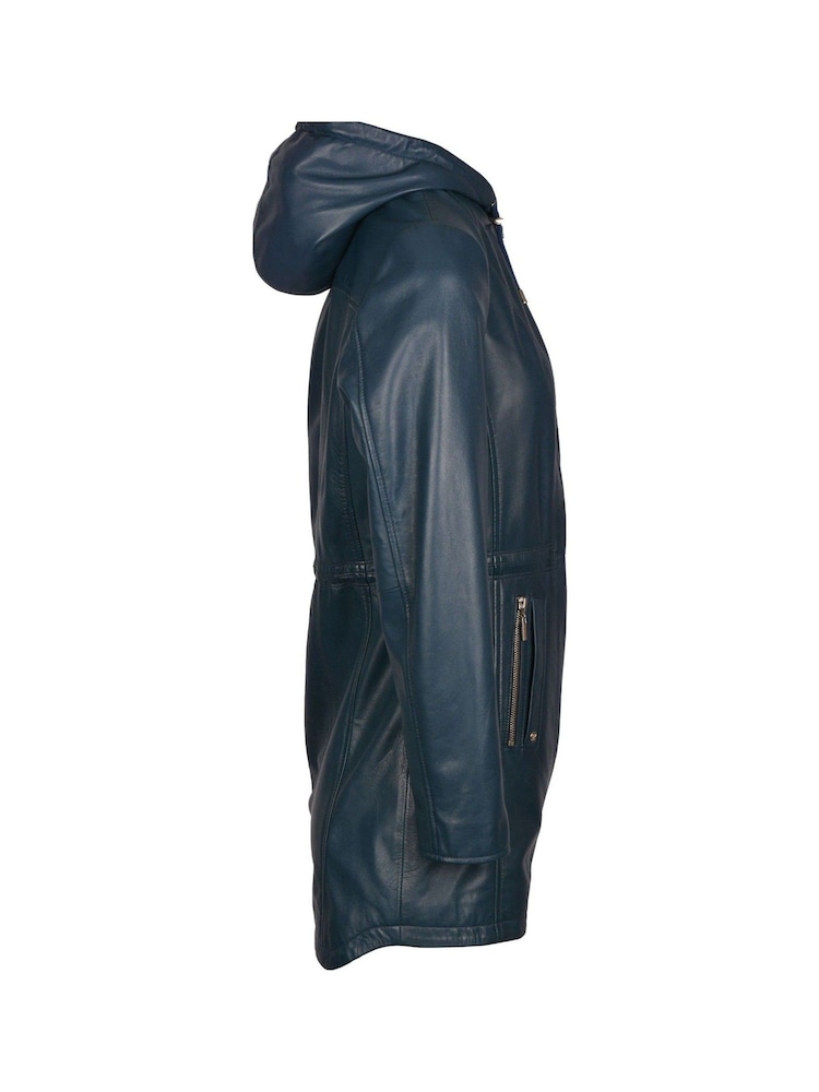 Lakeland Leather Navy Blue Ambleside Hooded Leather Coat - Image 10 of 10