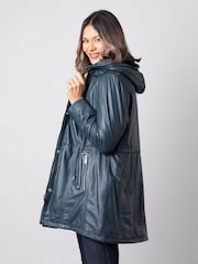 Lakeland Leather Navy Blue Ambleside Hooded Leather Coat - Image 3 of 10