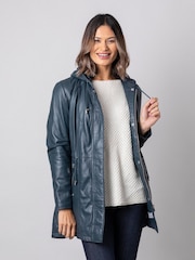 Lakeland Leather Navy Blue Ambleside Hooded Leather Coat - Image 4 of 10