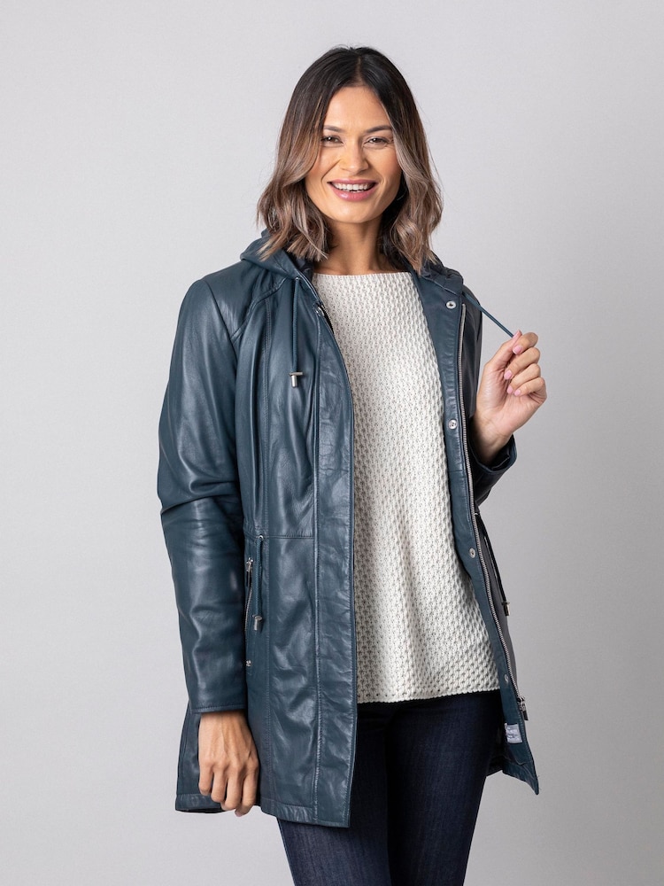 Lakeland Leather Navy Blue Ambleside Hooded Leather Coat - Image 4 of 10