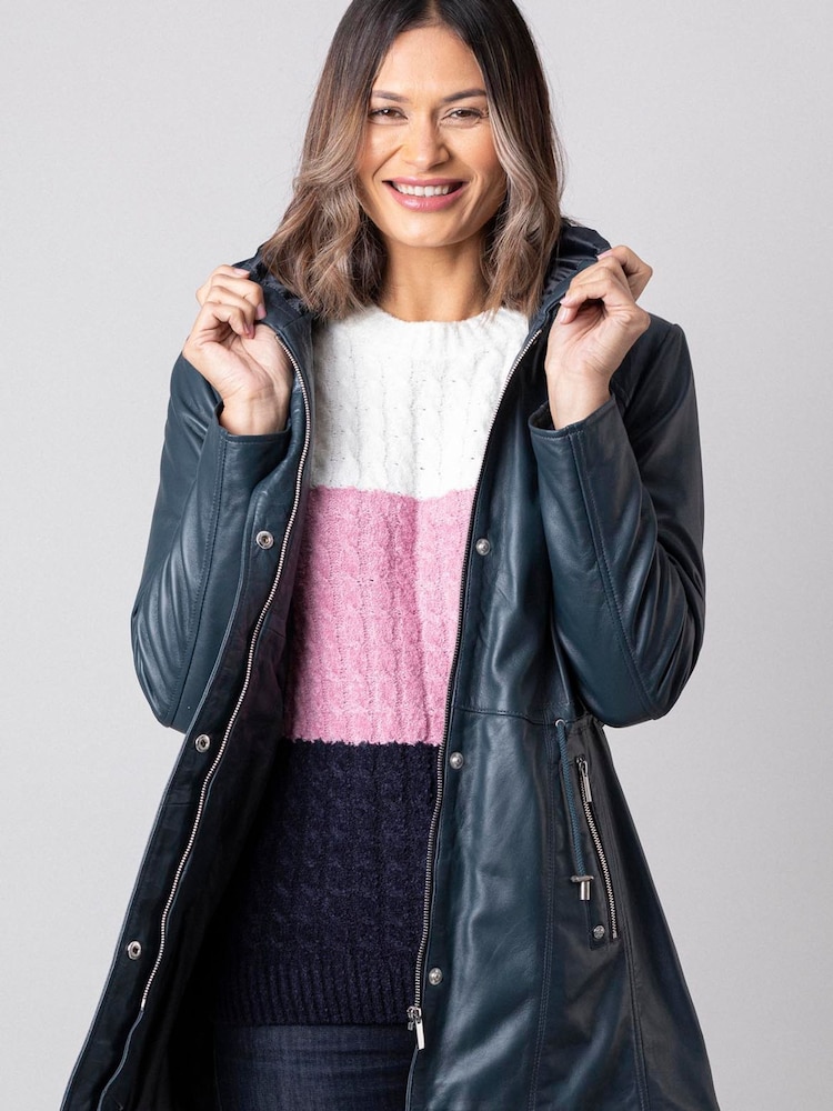 Lakeland Leather Navy Blue Ambleside Hooded Leather Coat - Image 5 of 10