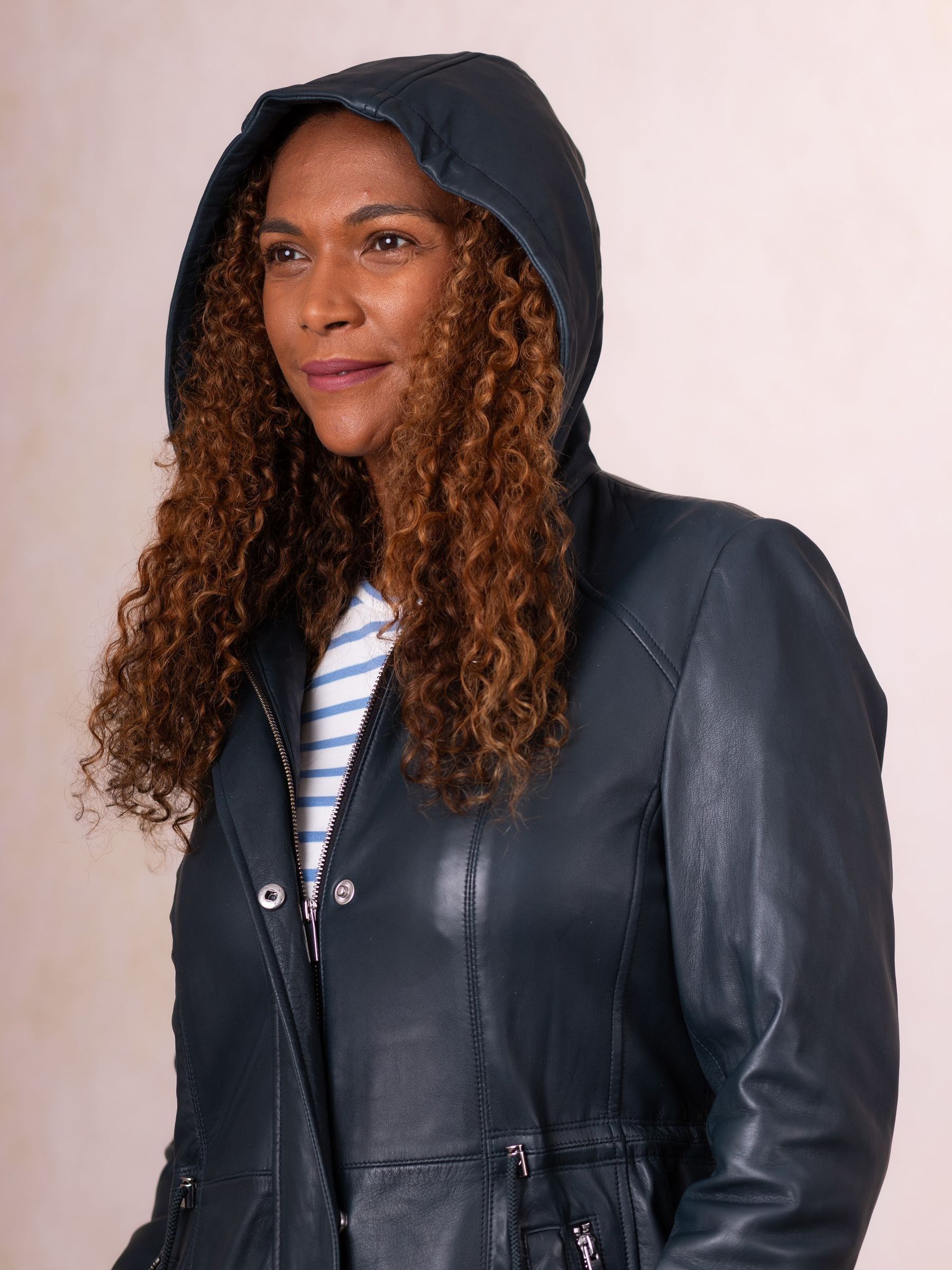 Buy Lakeland Leather Navy Blue Ambleside Hooded Leather Coat from