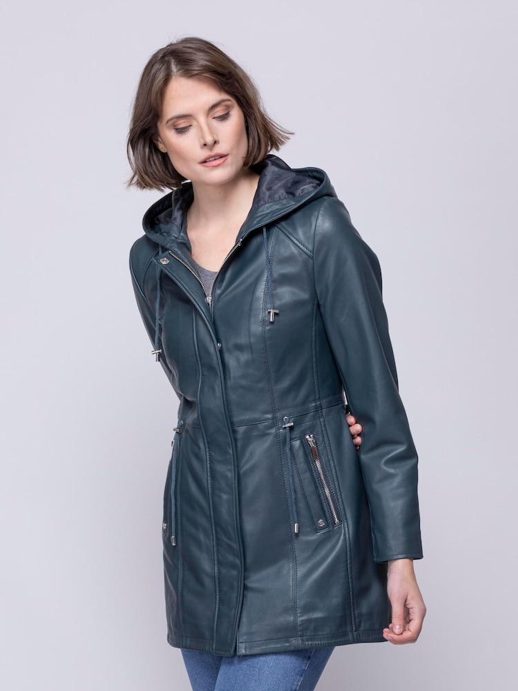 Lakeland Leather Navy Blue Ambleside Hooded Leather Coat - Image 6 of 10
