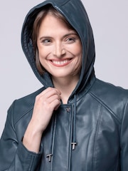 Lakeland Leather Navy Blue Ambleside Hooded Leather Coat - Image 7 of 10