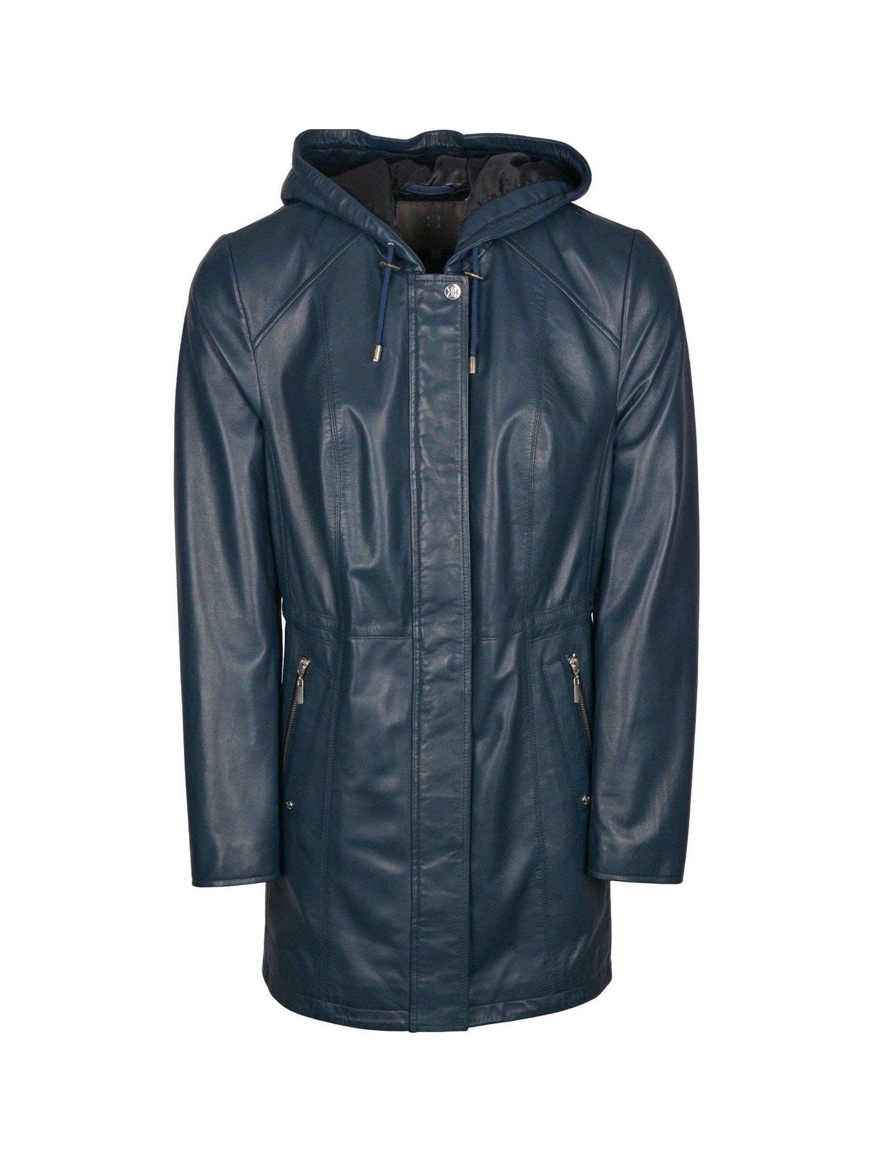 Buy Lakeland Leather Navy Blue Ambleside Hooded Leather Coat from