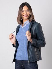 Lakeland Leather Fresh Navy Abbeyville Hooded Leather COATS - Image 3 of 10