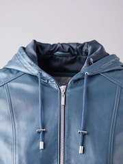 Lakeland Leather Fresh Navy Abbeyville Hooded Leather COATS - Image 8 of 10