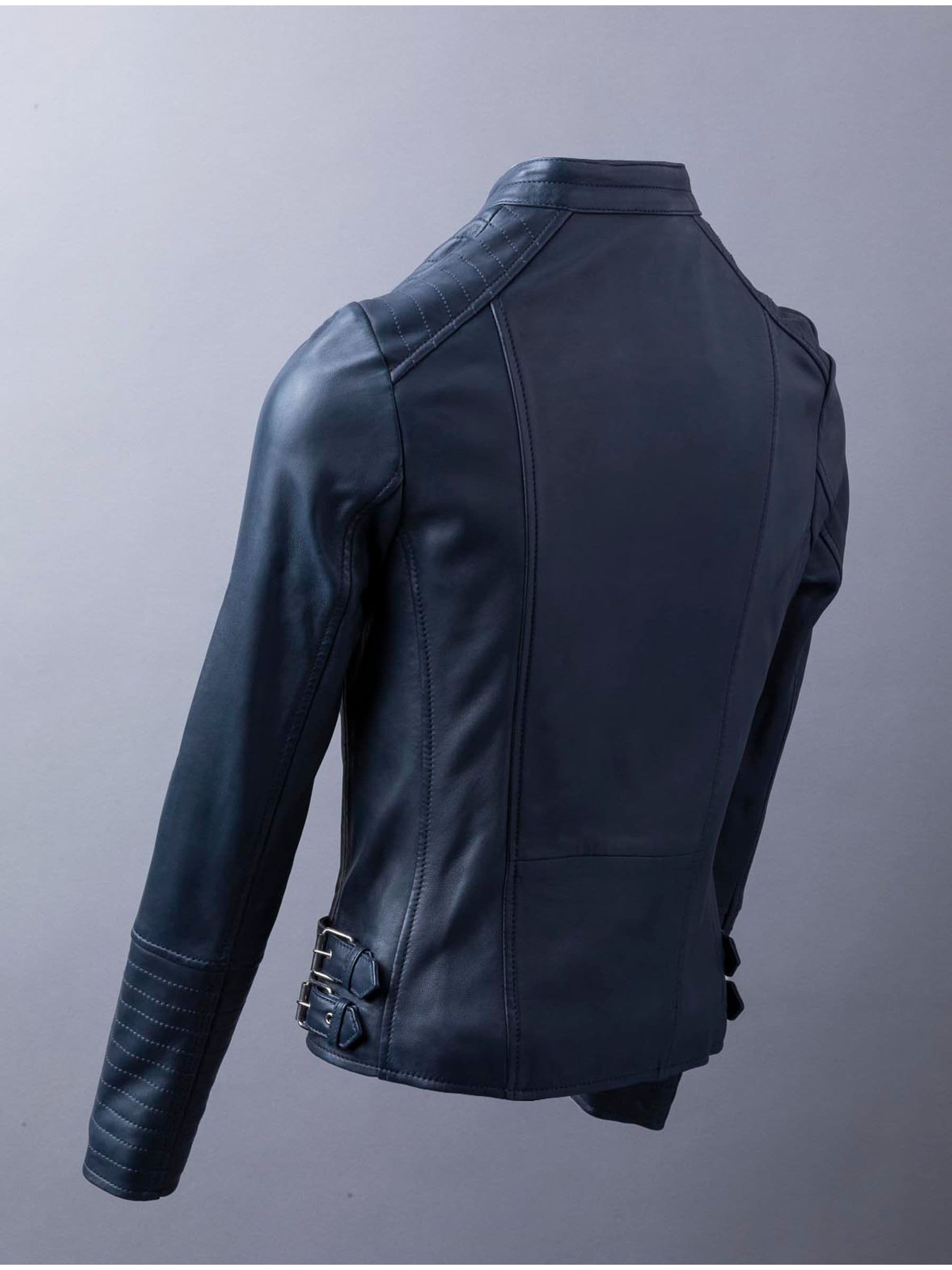 Navy leather biker jacket uk top