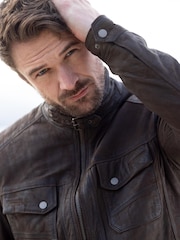 Lakeland Leather Brown Wansfell Leather Biker Jacket - Image 7 of 16
