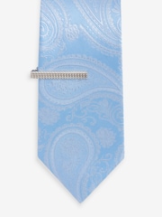 Light Blue Paisley Slim Pattern Tie And Tie Clip - Image 2 of 3
